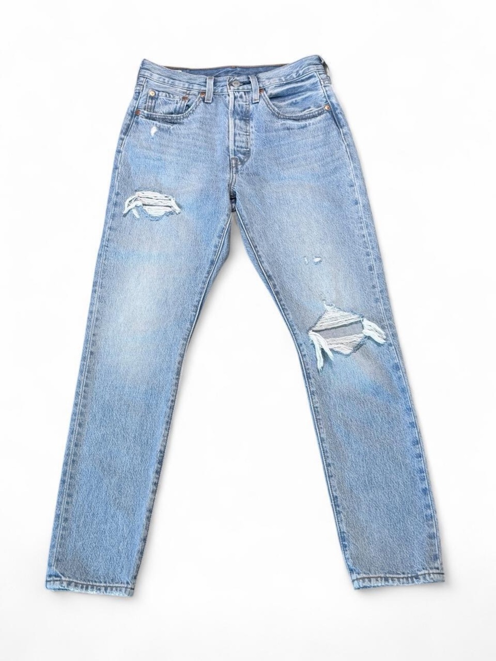26x30 Levi’s 501 Skinny High Rise Light Wash Distressed Jeans